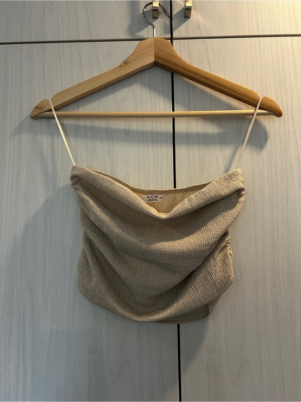 A.C.W. Textured Beige Draped Strapless Camisole